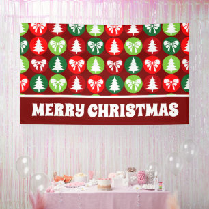 Extra Large vintage Retro Christmas Trees and Bows Banner