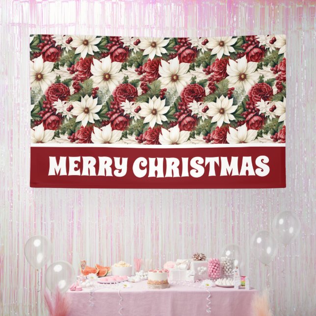 Extra Large Vintage Rustic Christmas Flowers Banner (Party)