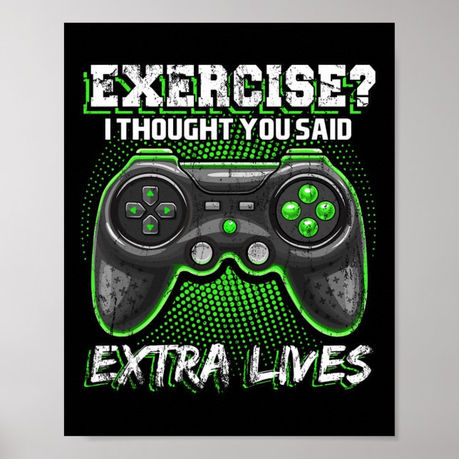 Extra Lives Funny Video Game Controller Retro Game Poster (Front)
