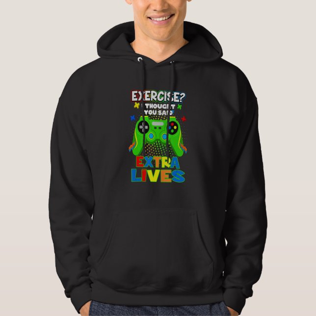 Extra Lives Video Game Controller Retro Gamer Boys Hoodie (Front)