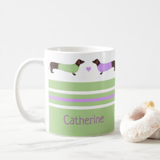 Extra Long Dachshunds - Mint Green and Lavender Coffee Mug