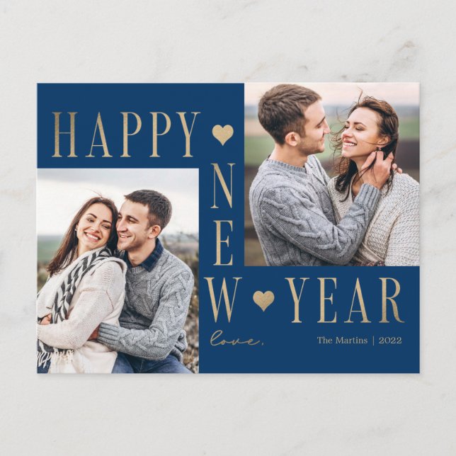 Extra Love Modern Happy New Year Photo Postcard (Front)