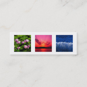 Extra small 3 photo or logo white grey modern chic mini business card
