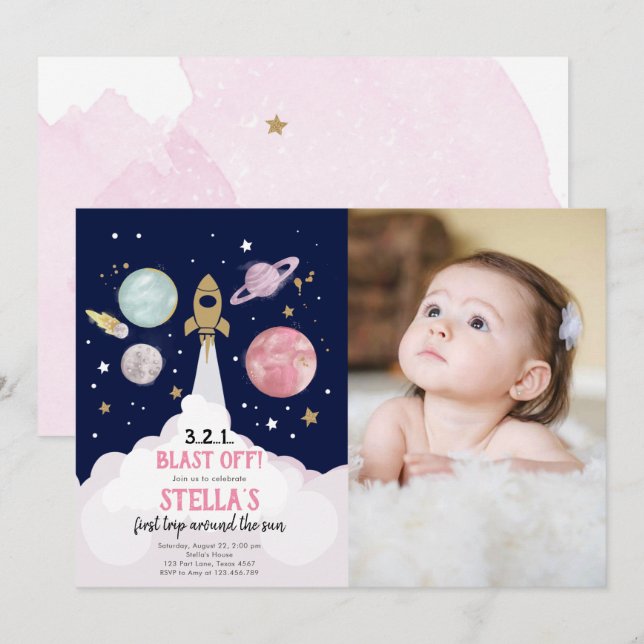 Extra-Space Planets Invitation pour la première an (Devant / Derrière)