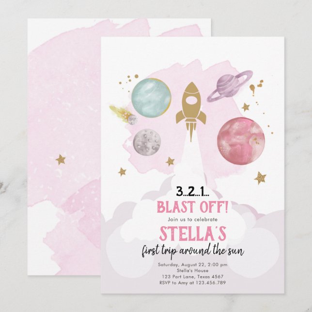 Extra-Space Planets Invitation pour la première an (Devant / Derrière)