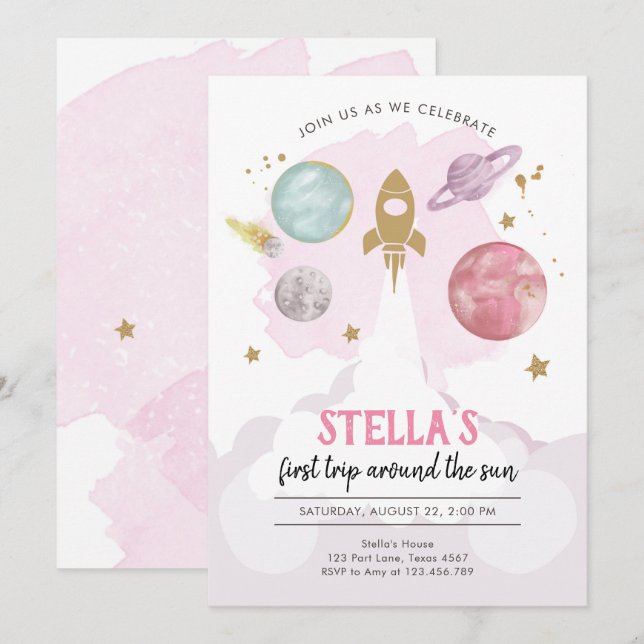 Extra-Space Planets Invitation pour la première an (Devant / Derrière)