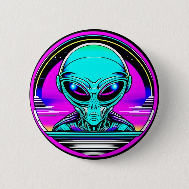 Extra Terrestrial Alien Flying a UFO 2 Inch Round Button (Front)