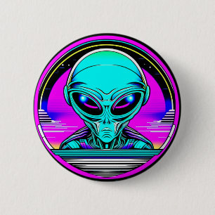 Extra Terrestrial Alien Flying a UFO 2 Inch Round Button