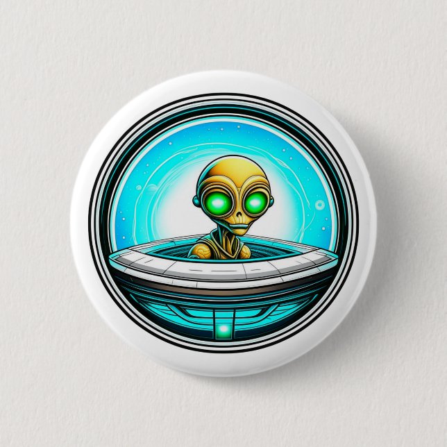 Extra Terrestrial Alien Flying a UFO 2 Inch Round Button (Front)