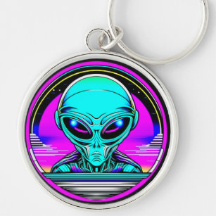 Extra Terrestrial Alien Flying a UFO Keychain