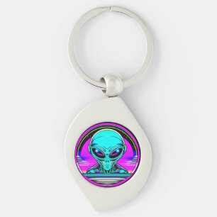 Extra Terrestrial Alien Flying a UFO Keychain
