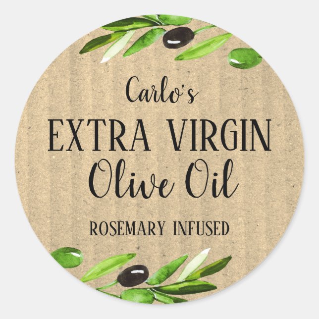 Extra Virgin Olive Oil Bottle Modern Simple Kraft Classic Round Sticker (Front)