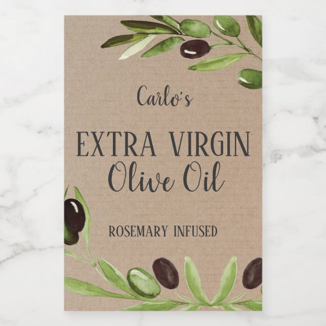 Extra Virgin Olive Oil Bottle Rustic Product Label (Single Label)