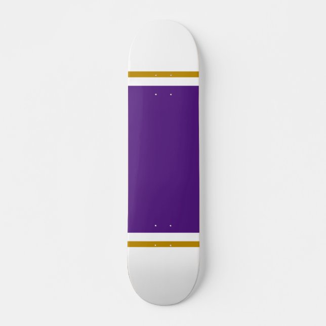 Extra Wide Royal Purple Center Pinstripes On White Skateboard (Front)