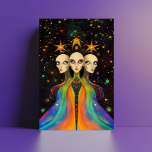 Extragalactic Star Trinity Cosmic Light Beings Art Postcard