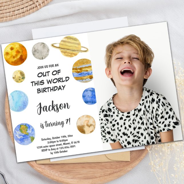 Extrait de ce monde Invitation d'anniversaire avec (Out of this world birthday Invitations with photo)