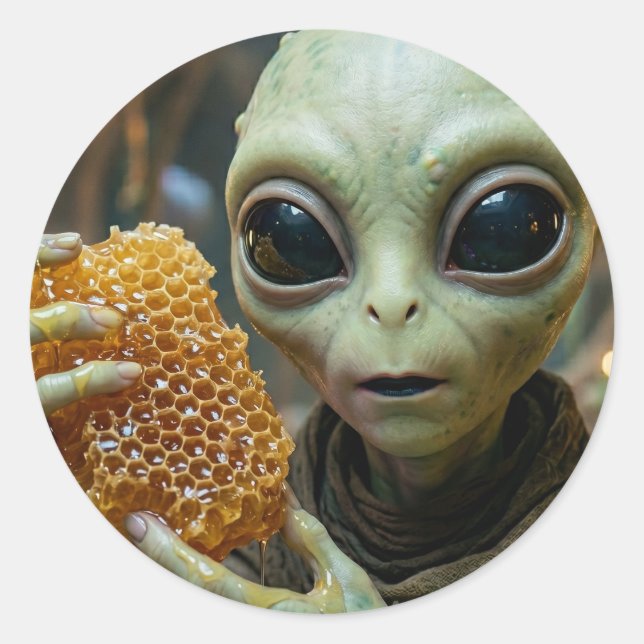 Extraterrestrial Alien Being with Honeycomb Classic Round Sticker (Front)