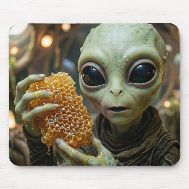Extraterrestrial Alien Being with Honeycomb Mouse Pad (Front)