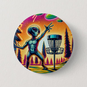 Extraterrestrial Alien Disc Golfing 2 Inch Round Button