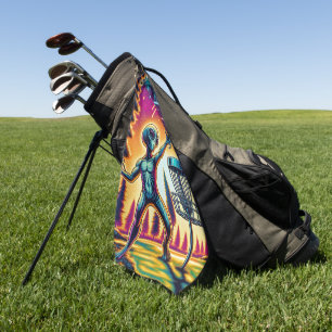 Extraterrestrial Alien Disc Golfing  Golf Towel