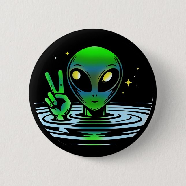 Extraterrestrial Alien giving Peace Sign  2 Inch Round Button (Front)