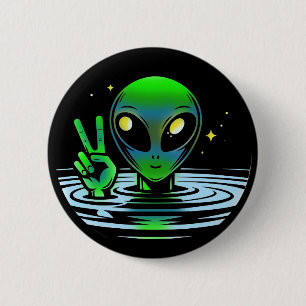 Extraterrestrial Alien giving Peace Sign 2 Inch Round Button
