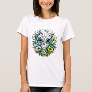 Extraterrestrial Alien in Flowers Starry Night T-Shirt