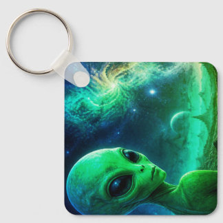 Extraterrestrial Alien Looking Over His Shoulder Keychain
