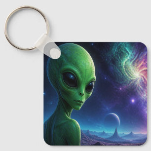 Extraterrestrial Alien Looking Over Their Shoulder Keychain