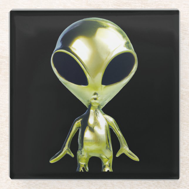 Extraterrestrial Alien Metallic Glass Coaster  (Front)