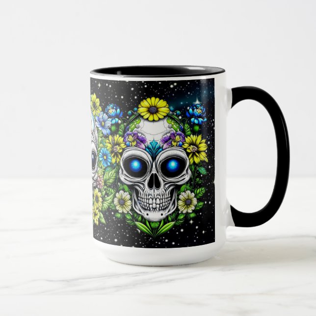 Extraterrestrial Alien Skulls and Flowers  Mug (Right)