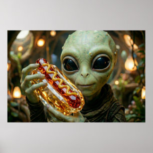 Extraterrestrial Alien with Crystalline Hotdog Poster