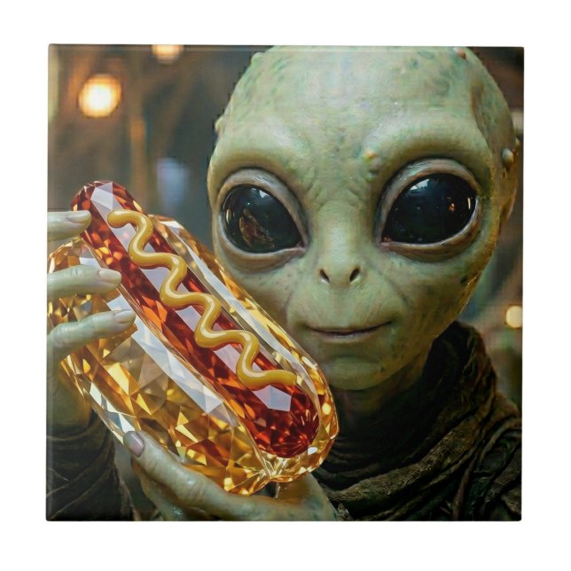 Extraterrestrial Alien with Crystalline Hotdog  Tile (Front)