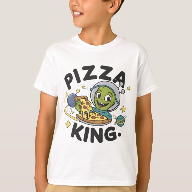 Extraterrestrial Delight: Alien Devouring Pizza T-Shirt (Front)