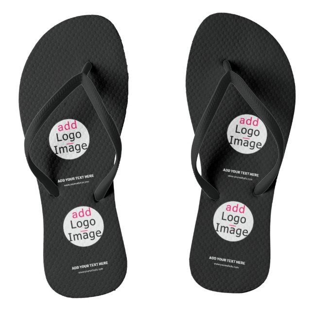 Extravagant Business Chic Customizable Logo Black  Flip Flops (Footbed)