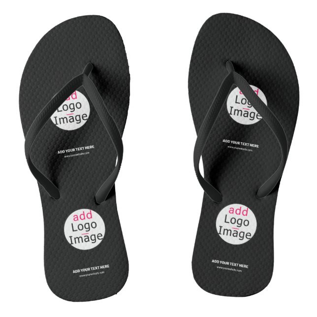 Extravagant Business Chic Customizable Logo Black Flip Flops (Footbed)
