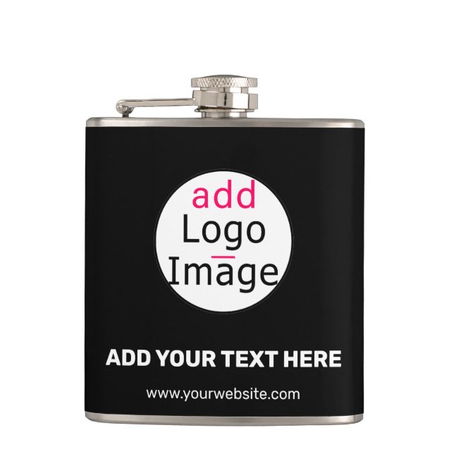 Extravagant Business Chic Customizable Logo Black  Hip Flask (Front)