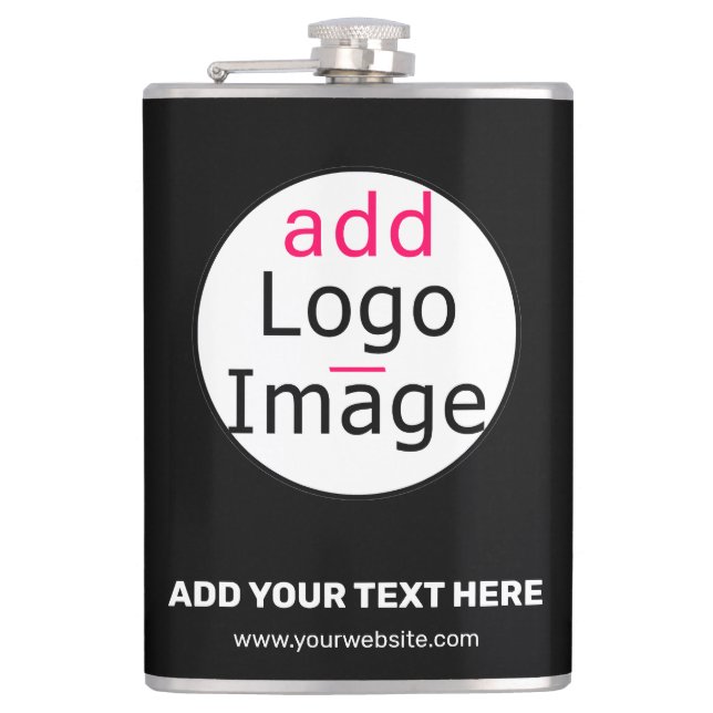 Extravagant Business Chic Customizable Logo Black Hip Flask (Front)