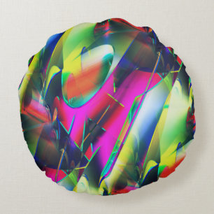 Extravagant colours of abstract and showy shapes round pillow