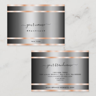 Extravagant Dark Silver and Rose Gold Effect Business Card