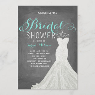 Extravagant Dress Chalkboard Teal   Bridal Shower Invitation