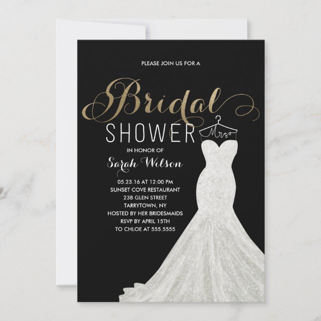 Extravagant Dress Gold Custom Colour| Bridal Showe Invitation (Front)