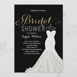 Extravagant Dress Gold Custom Colour Bridal Showe Invitation