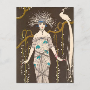 Extravagant Evening Dress Illustration Postcard