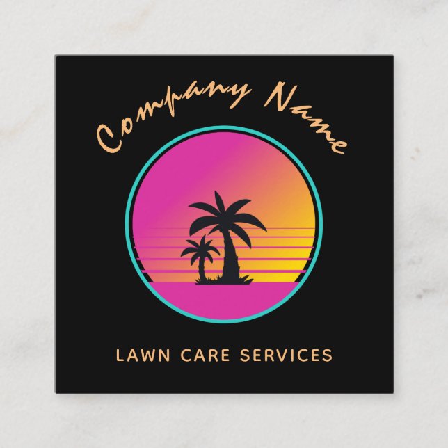 Extravagant Palm Tree Sunset Exotic Landscaping  Square Business Card (Front)
