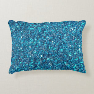 Extravagant Teal Blue Glitter Shine Accent Pillow
