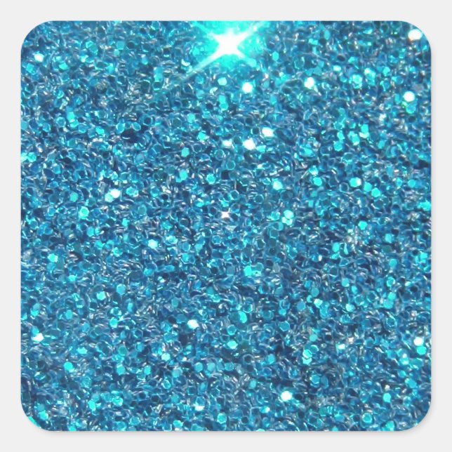 Extravagant Teal Blue Glitter Shine Square Sticker (Front)
