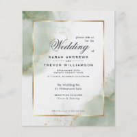 Extreme Budget Wedding Muted Sage Abstract Invite