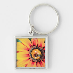 Extreme Close-Up Of A Bee Collecting Pollen Keychain