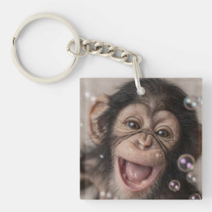 Extreme Close-Up of Happy Baby Chimpanzee Keychain